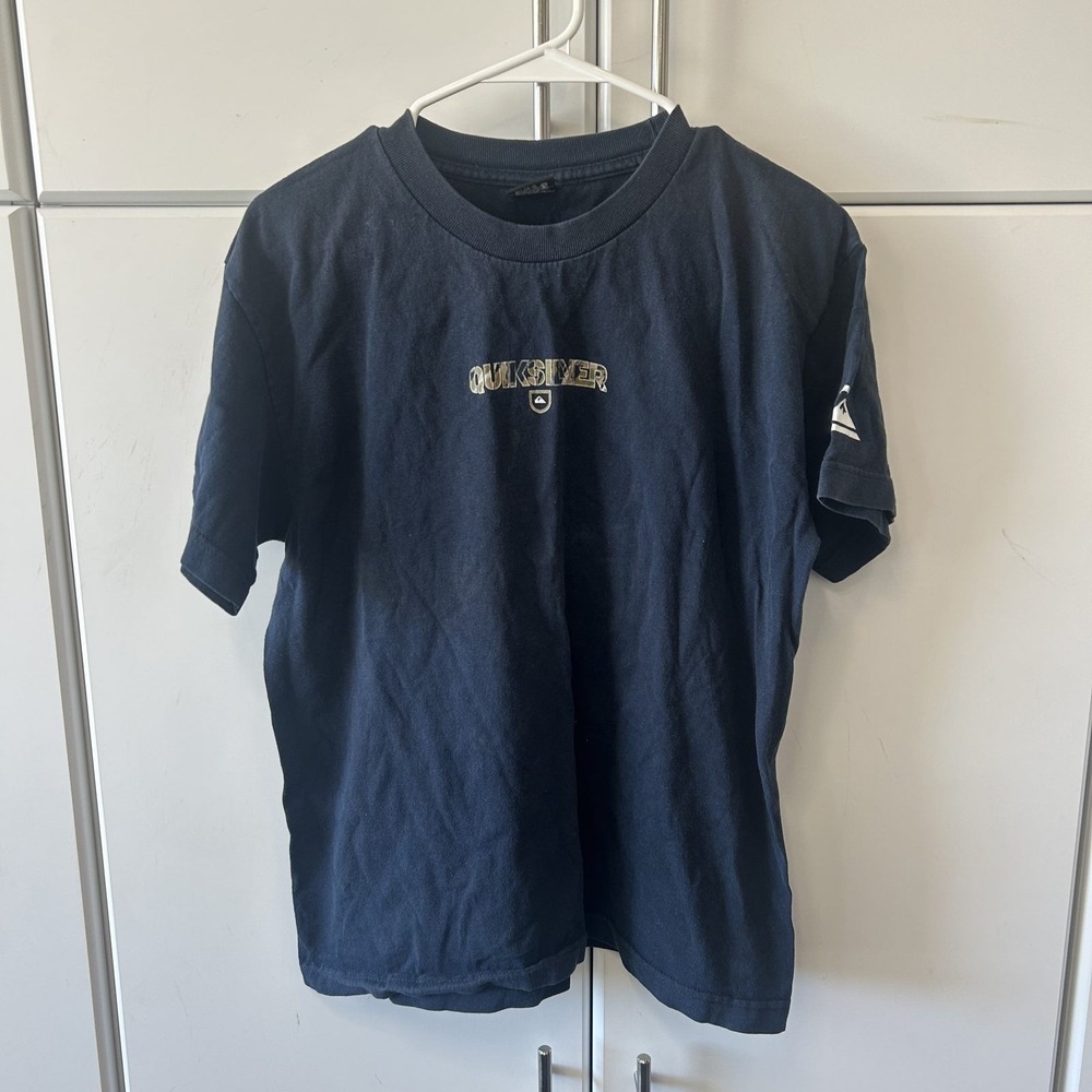 Quiksilver Boys XL Navy Blue Camo Logo Graphic Short Sleeve T-Shirt Surf Tee